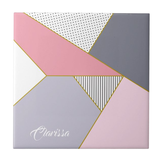 Elegante geometrische Streifen-Tupfen Pastell Fliese (Vorderseite)