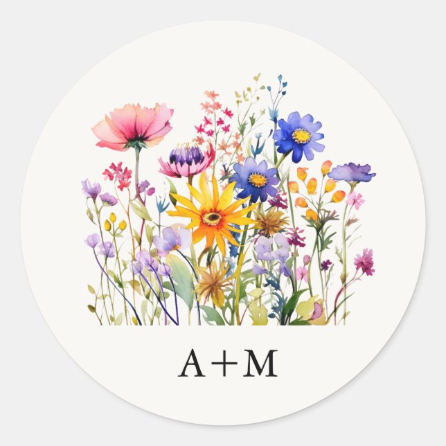 Elegante, gepresste Floral Monogramm Hochzeit Runder Aufkleber (Vorderseite)