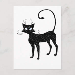 Elegante Gepunktete Schwarze Katze Postkarte