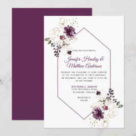 Elegante Gerahmte Hochzeit mit Lila und goldener F Einladung