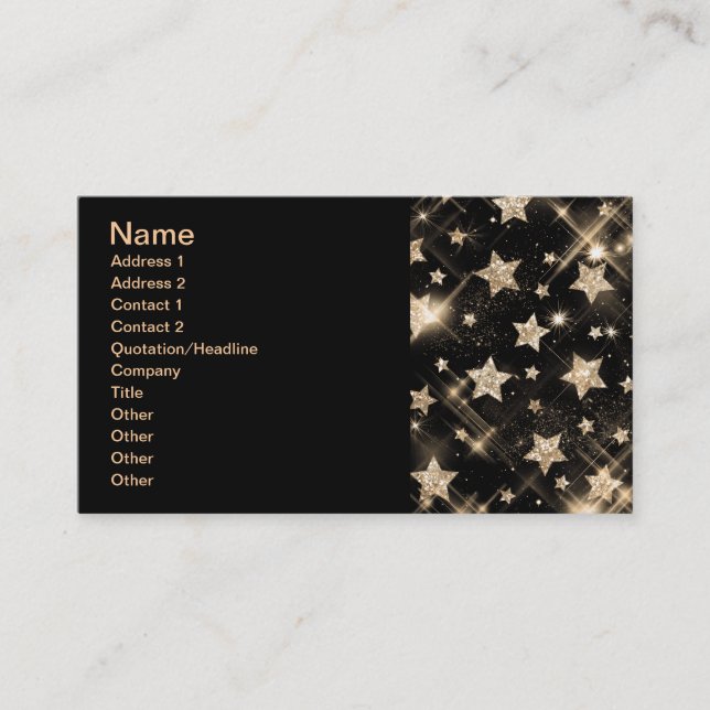 Elegante Geschäfts-GoldGlitzer-Sterne Visitenkarte (Vorderseite)