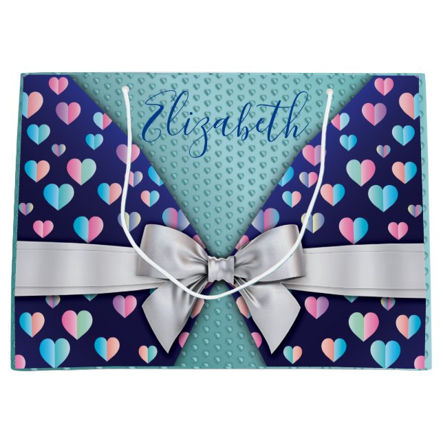 Elegante Geschenktasche mit Bow- und Herzklammern Große Geschenktüte (Vorderseite)