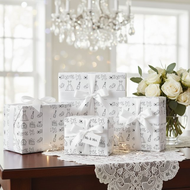 Elegante Geschenkverpackung für den Hochzeitstag Geschenkpapier (Timeless Wedding Icons Wrapping Paper)