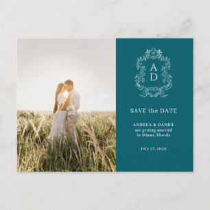 Elegante Geschichte Blaue Foto Hochzeit Termin bek Postkarte