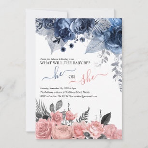 Elegante Geschlechtsenthüllung   Blau und rosa Blu Einladung