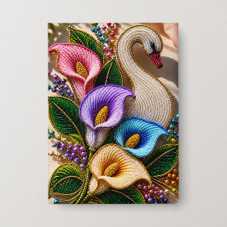 Elegante geschwungene Schwan-Blumenkunst Button