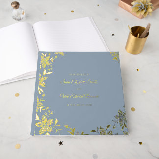 Elegante gestreifte Blume in Goldfolie auf staubig Gästebuch
