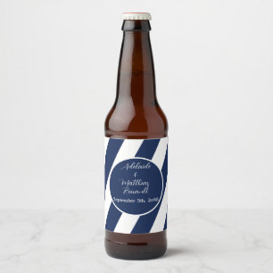 Elegante, gestreifte Hochzeit - Navy Blue, White Bierflaschenetikett