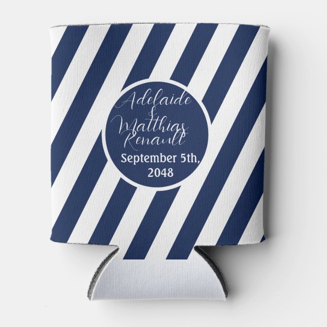 Elegante, gestreifte Hochzeit - Navy Blue, White Dosenkühler (Vorderseite)