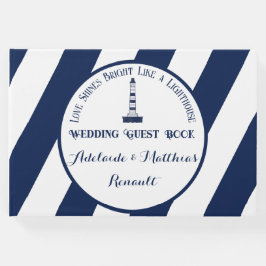 Elegante, gestreifte Hochzeit - Navy Blue, White Gästebuch