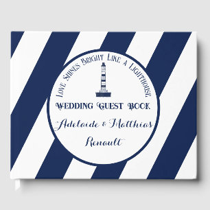 Elegante, gestreifte Hochzeit - Navy Blue, White Gästebuch