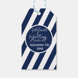 Elegante, gestreifte Hochzeit - Navy Blue, White Geschenkanhänger