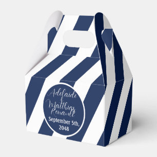 Elegante, gestreifte Hochzeit - Navy Blue, White Geschenkschachtel