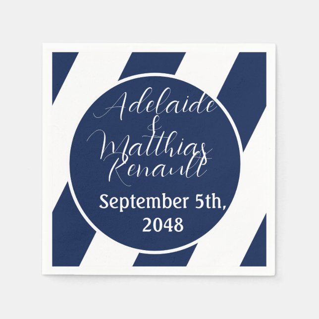 Elegante, gestreifte Hochzeit - Navy Blue, White Serviette (Vorderseite)