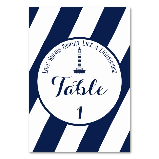 Elegante, gestreifte Hochzeit - Navy Blue, White Tischnummer (Vorderseite)