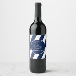 Elegante, gestreifte Hochzeit - Navy Blue, White Weinetikett