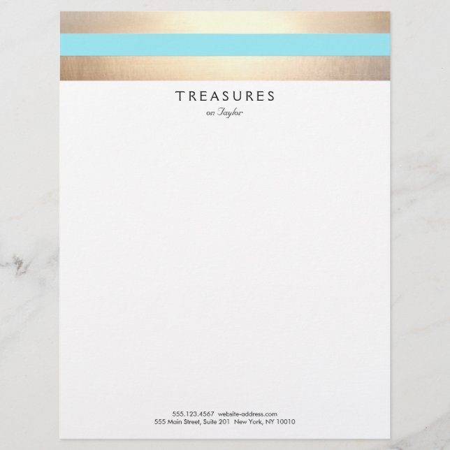Elegante gestreifte IMITATE Gold Türkis Blau Briefbogen (Vorderseite)