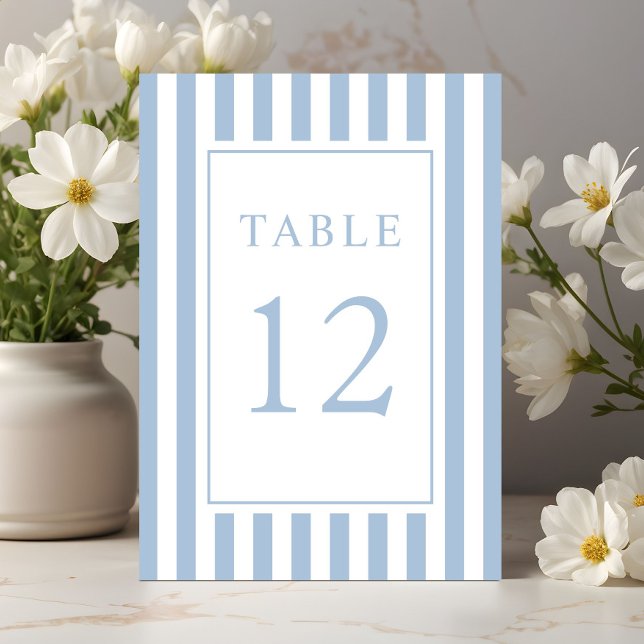 Elegante gestreifte Puderblaue Hochzeit Tischnummer (Elegant Striped Powder Blue Wedding Table Number)