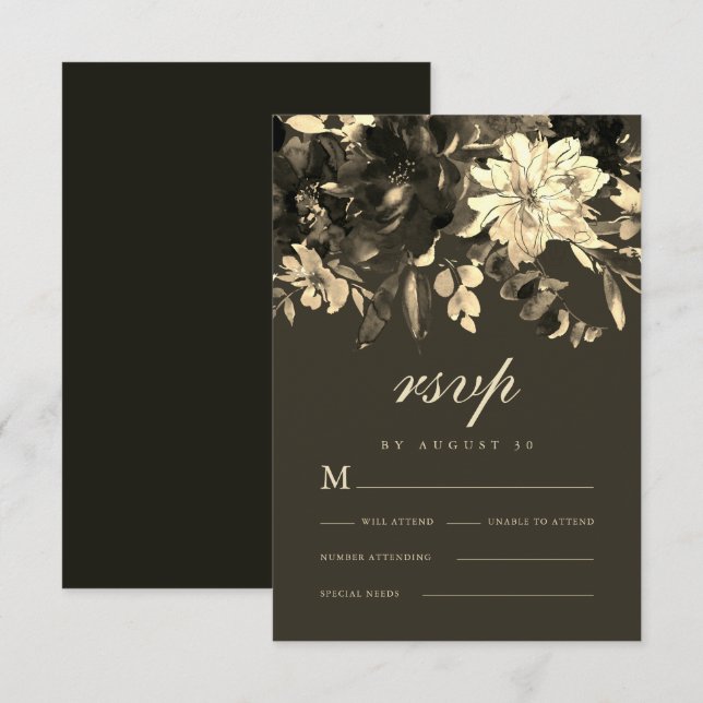 Elegante, getrocknete Blumenschokolade braun RSVP Karte (Vorne/Hinten)