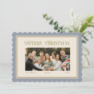 Elegante gewellte blaue Vintage-Weihnachtsfoto Karte
