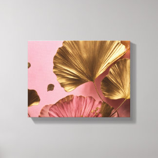 Elegante Ginkgo-Blätter in Rosa und Gold Leinwanddruck