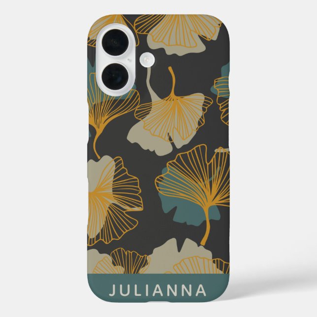 Elegante Ginkgo Blätter Muster Herbst Personalisie iPhone 16 Hülle (Rückseite)