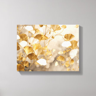 Elegante Ginkgo-Blätter weiß, beige, goldfarben Leinwanddruck