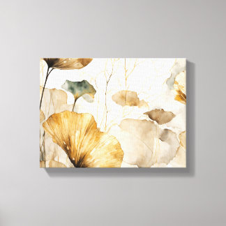 Elegante Ginkgo-Blätter weiß, beige, goldfarben Leinwanddruck