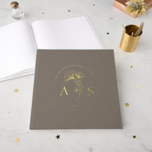 Elegante Ginkgoblätter-Sandstein-Hochzeitsfolie Gästebuch