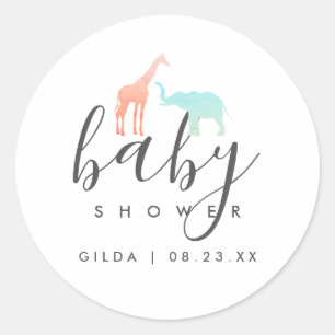 Elegante Giraffe-Elefanten-Baby-Party Runder Aufkleber