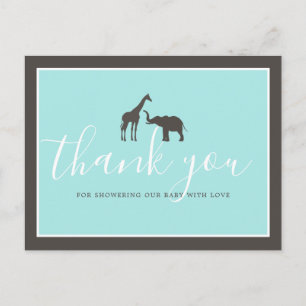 Elegante Giraffe-Elefanten-Baby-Shower-Dankeschön Postkarte