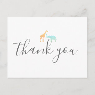 Elegante Giraffe-Elefanten-Baby-Shower-Dankeschön Postkarte