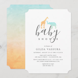 Elegante Giraffe-Elefanten-Baby-Shower-Einladung Einladung