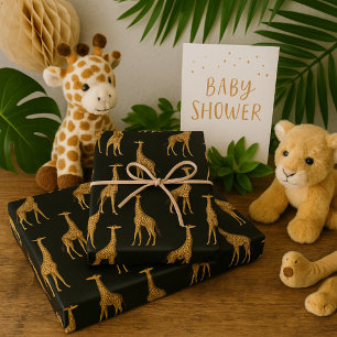 Elegante Giraffe Print Black & Gold Geschenkpapier Set
