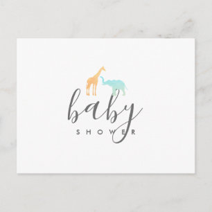 Elegante Giraffen-Elefanten-Baby-Shower-Einladung Einladungspostkarte