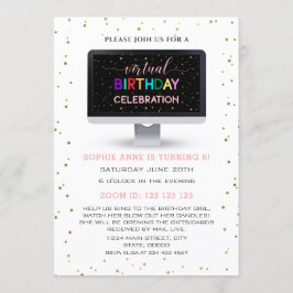 Elegante Girl Colorful Virtual Birthday Party Einladung