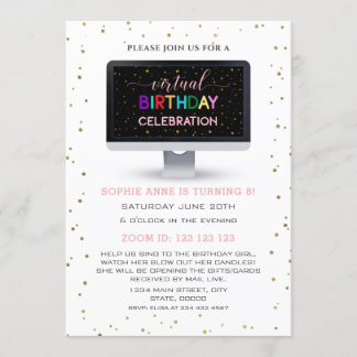 Elegante Girl Colorful Virtual Birthday Party Einladung