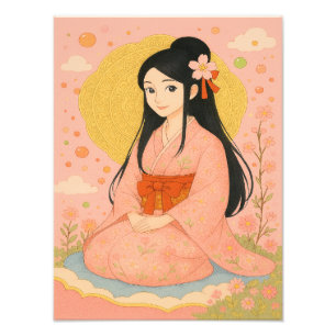 Elegante Girl in Kimono - Japanischer Stil Fotodruck