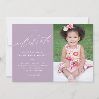 Elegante Girls Birthday Lavender Lila Foto Einladung