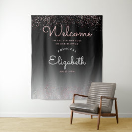 Elegante Girly Black Gradient Pastel Pink Script Wandteppich