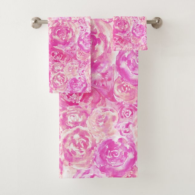 Elegante Girly Chic Pink Rose Badhandtuch Set (Insitu)