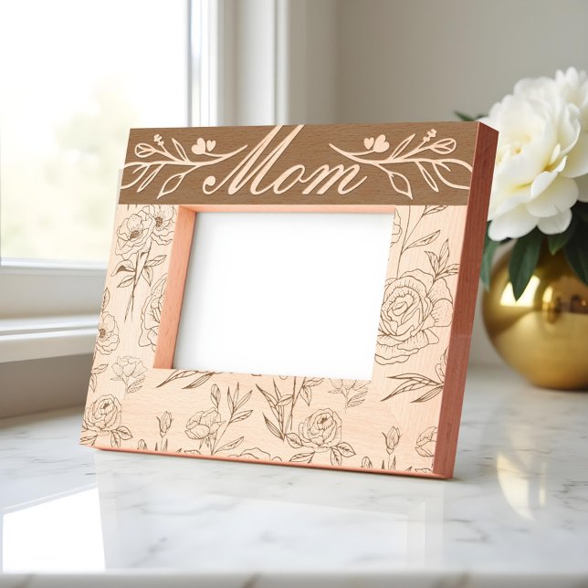 Elegante Girly Floral & Foliage Mama Geätzte Rahmen (Elegant Girly Floral & Foliage Pattern Mom Etched Frames)