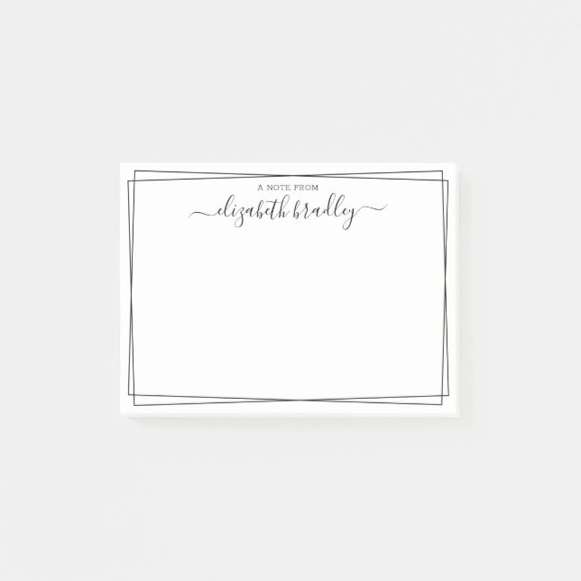 Elegante Girly Monogram Signature Schwarz-weiß Pos Post-it Klebezettel (Vorderseite)