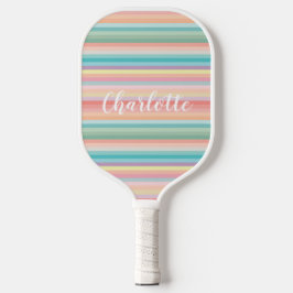 Elegante Girly Pastel Rainbow Stripes Personalisie Pickleball Schläger
