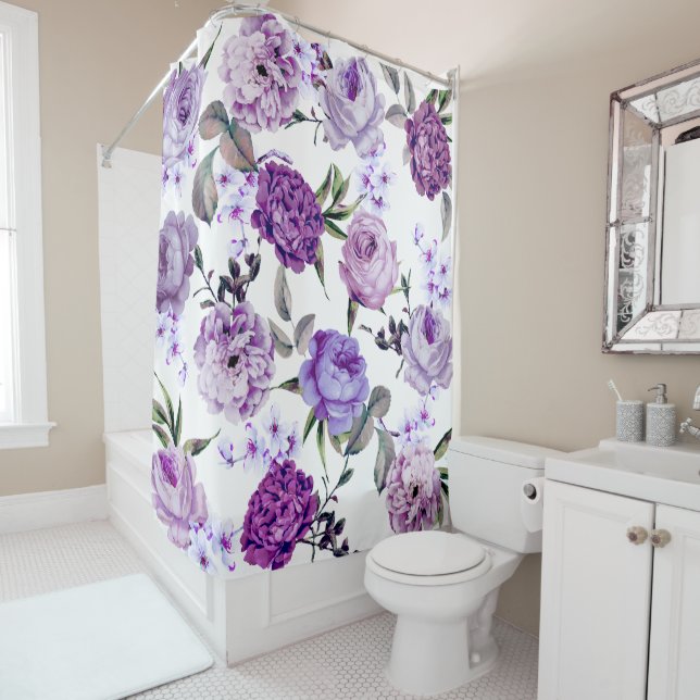 Elegante Girly violette lila lila Blumen Duschvorhang (Beispiel)