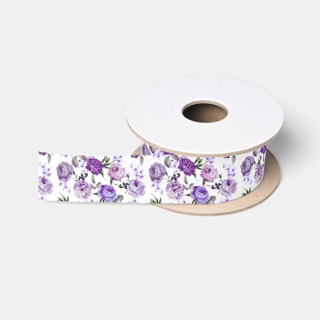 Elegante Girly violette lila lila Blumen Satinband (Spule)