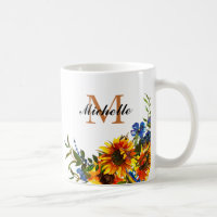 Elegante Girly Yellow Sunflower Name Monogram Tass