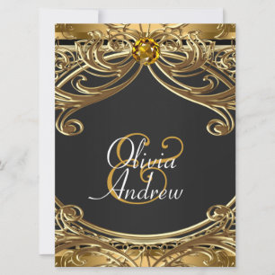Elegante Glam Black and Gold Wedding Einladung