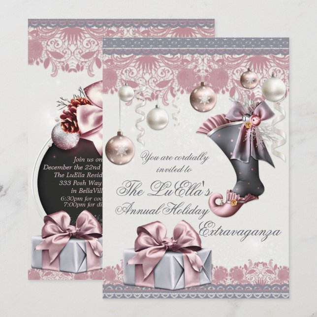 Elegante Glam Holiday Weihnachten Party Einladunge Einladung (Vorne/Hinten)