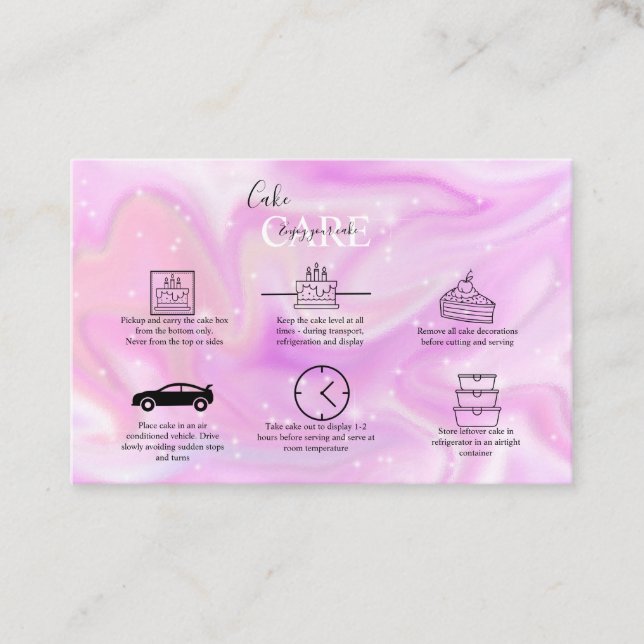 Elegante Glam Holographic Cake Care Business Card Visitenkarte (Vorderseite)